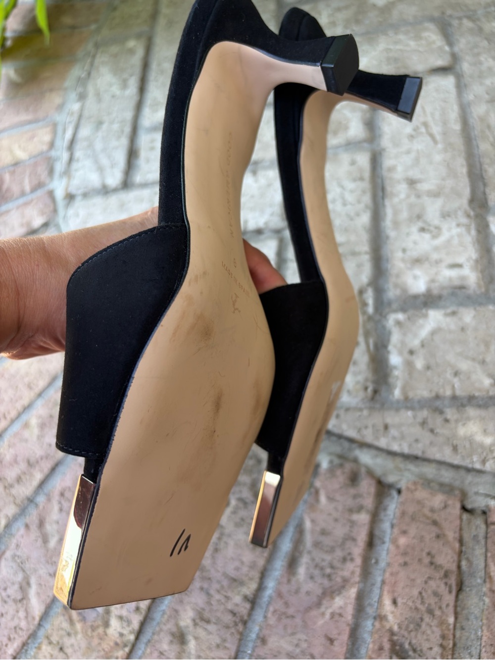 Good American Black Suede Slide Mules with Gold Trim - Picture 7 of 7
